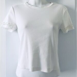 Zara White Tee with Pearl Details